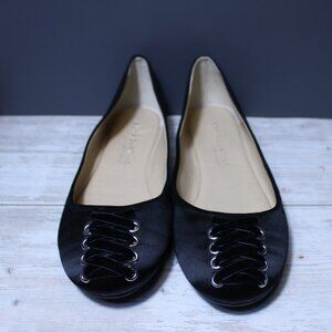 Very Volatile Black Satin Ballet Flats Velvet Lace Up Size 7.5